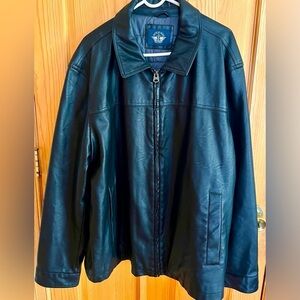 Dockers Mens Black Faux Leather Bomber Jacket Lined XXL Pockets Moto Bikercore